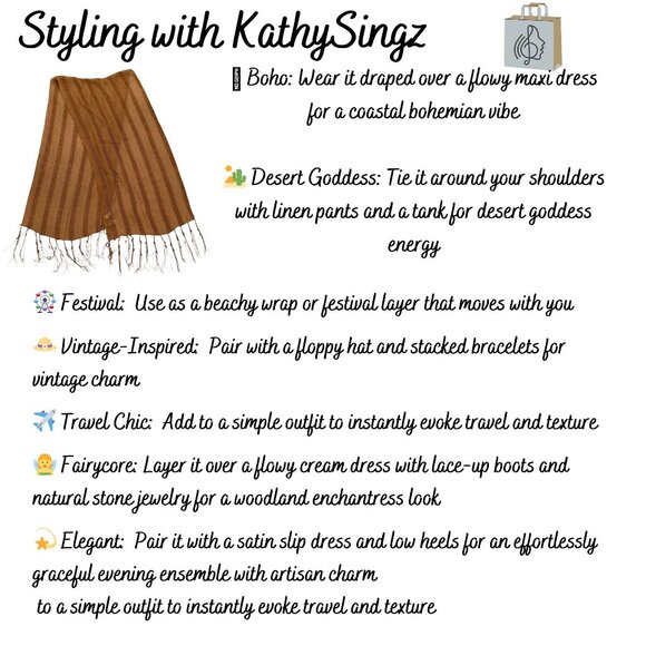 Boho Copper Dreams Beaded Shawl Striped Fringe Wrap by Bijoux Terner Earthy - Picture 3 of 12